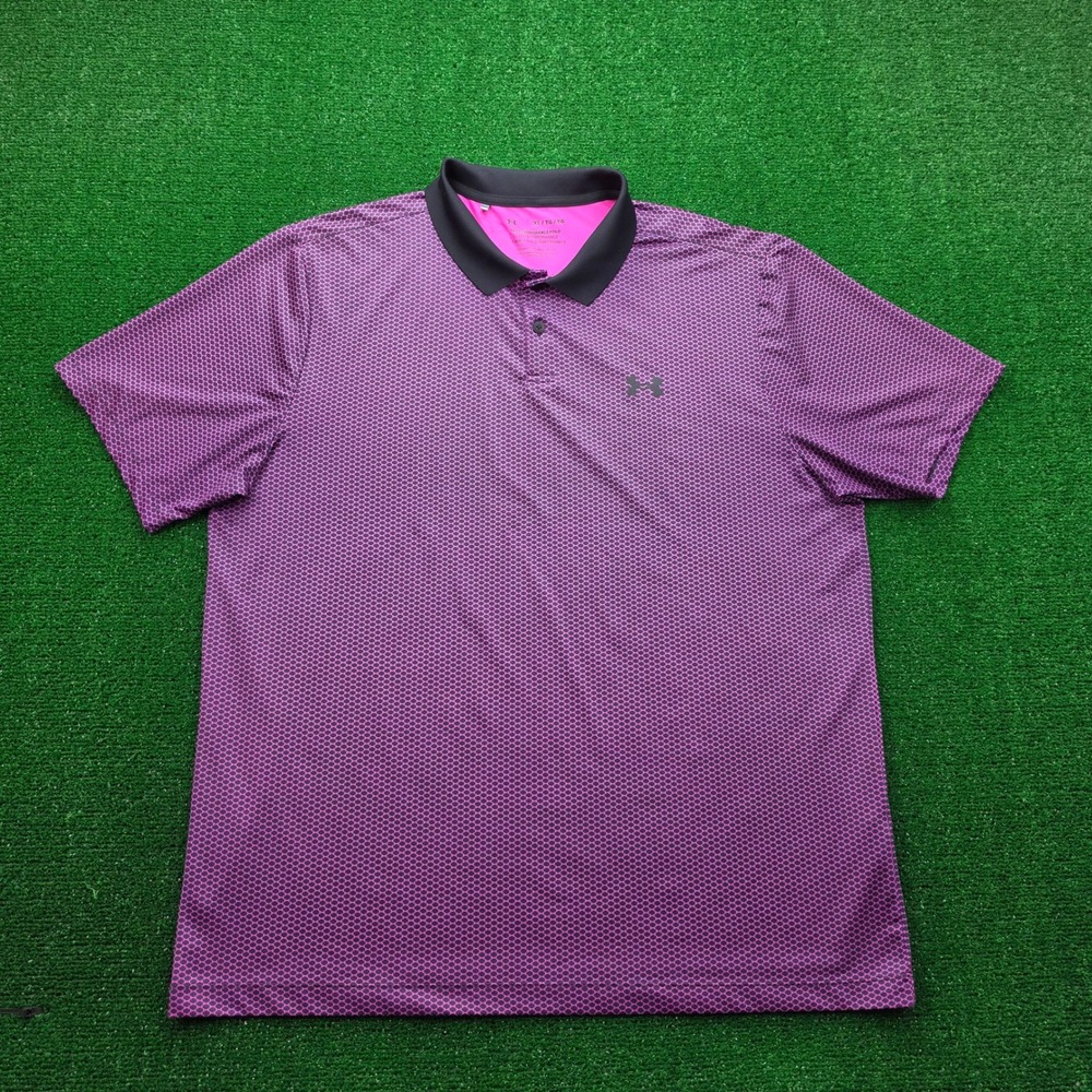 Under Armour Performance Polo Mens XL‎ Purple Magenta Hexagon Honeycomb Print